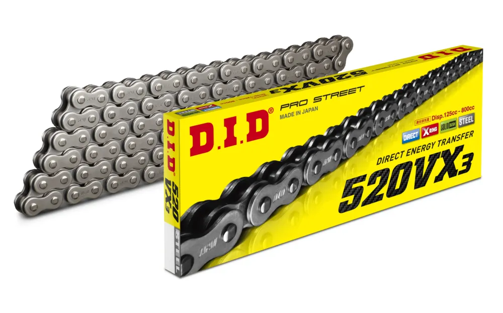 Motocyklový řetěz DID CHAIN 520 VX3 96RH, počet článků 96, nýtovací spona Cenová Bomba