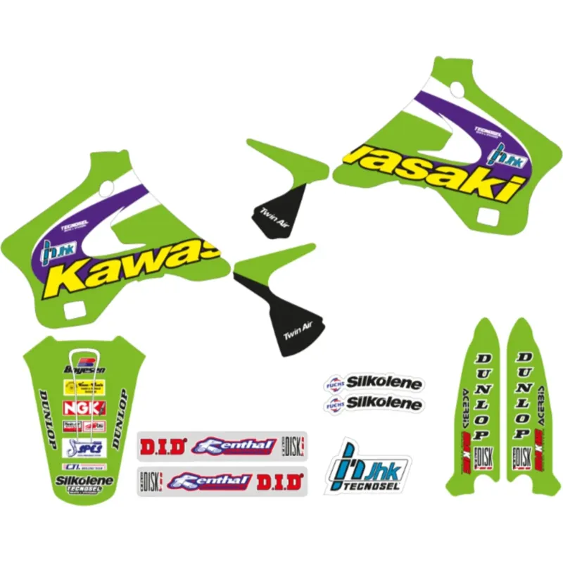 Kompletní sada polepů Replica Team Kawasaki 1998, Blackbird 24V02, Kawasaki KX 125 94-98, KX 250 94-98 Akční Cena