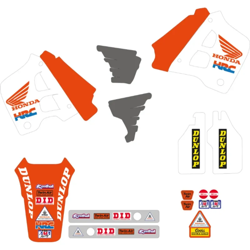 Aktuální Kompletní sada nálepek + potah sedadla, Replika Team Honda USA ‘91, Tecnosel (Blackbird) 81V01, Honda CR 125 91-92, CR 250 90-91