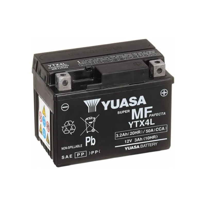 Motobaterie 12V, YTX4L, 3,2Ah, 50A, bezúdržbová MF AGM 114x71x86, YUASA originál (aktivovaná ve výrobě) Tovární Cena