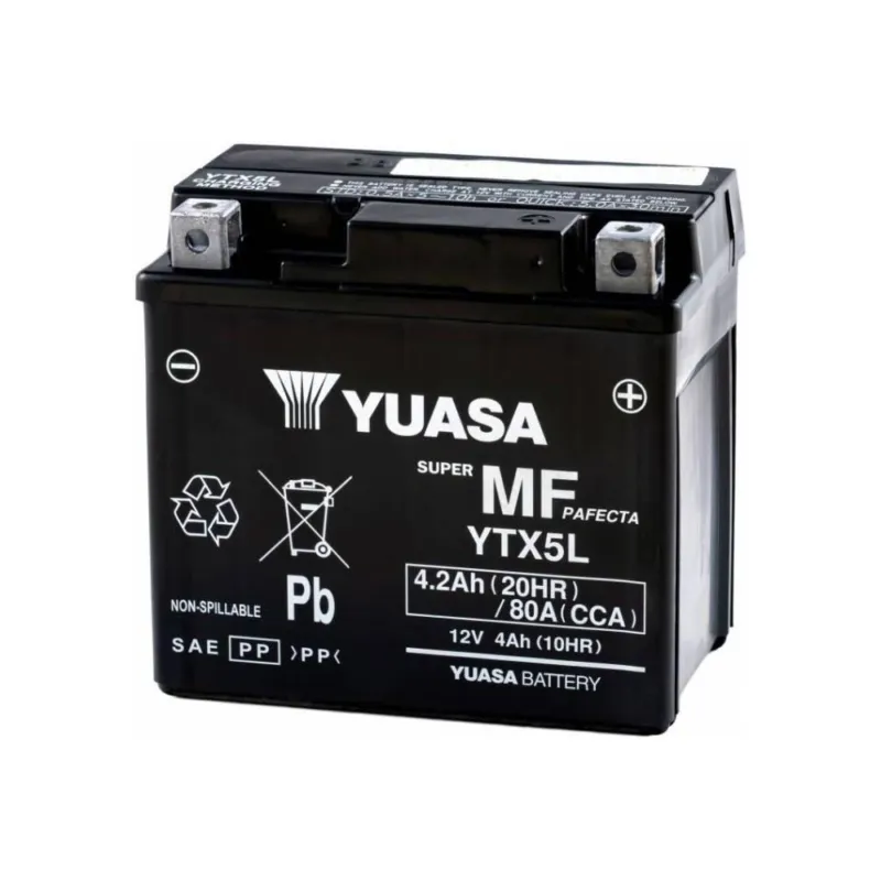 Motobaterie 12V, YTX5L, 4,2Ah, 80A, bezúdržbová MF AGM 115x72x107, YUASA originál (aktivovaná ve výrobě) Originální